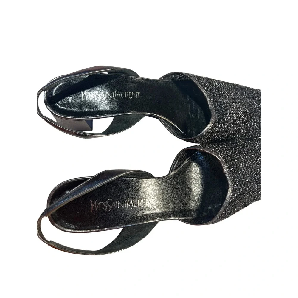 Yves Saint Laurent Gunmetal Metallic Mesh Slingback Kitten Heels Women's Size 8N